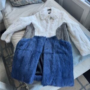 Chic Women's White, Gray, and Blue Teddy Jacket